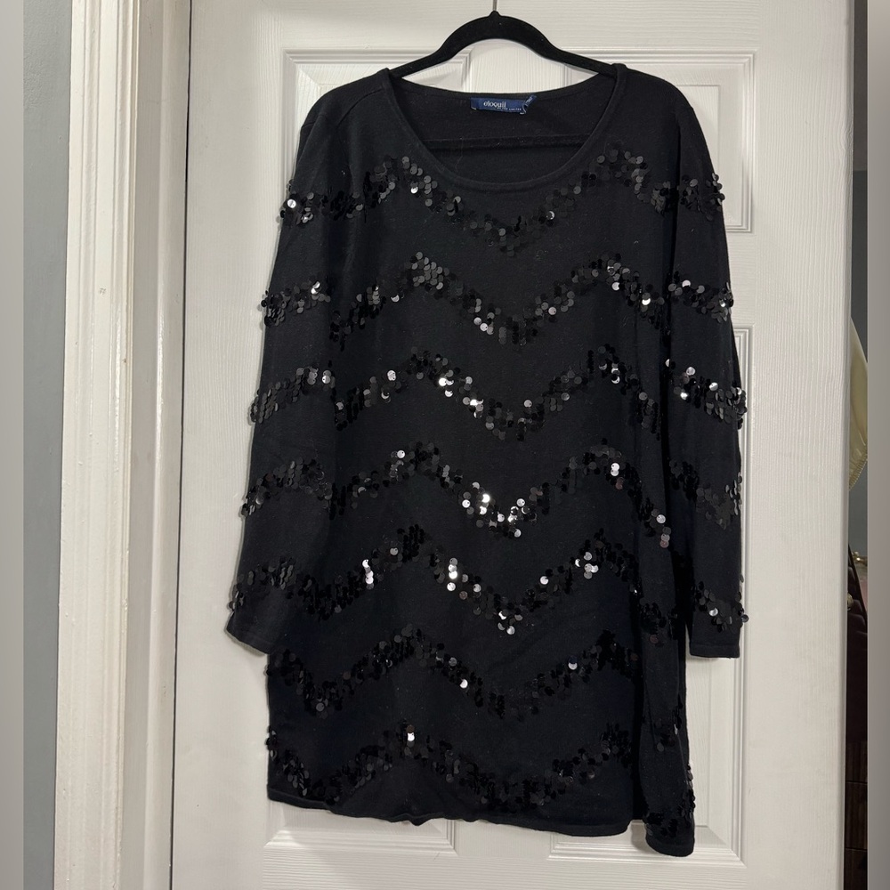 Eloquii Black Sequin Chevron Tunic Sweater Plus Size 18/20
